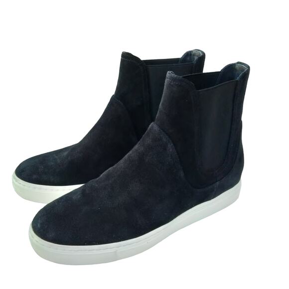 Vince Sz 7 Newlyn Black Suede Hidden Wedge Platform High Top Sneaker Bootie - Picture 1 of 10
